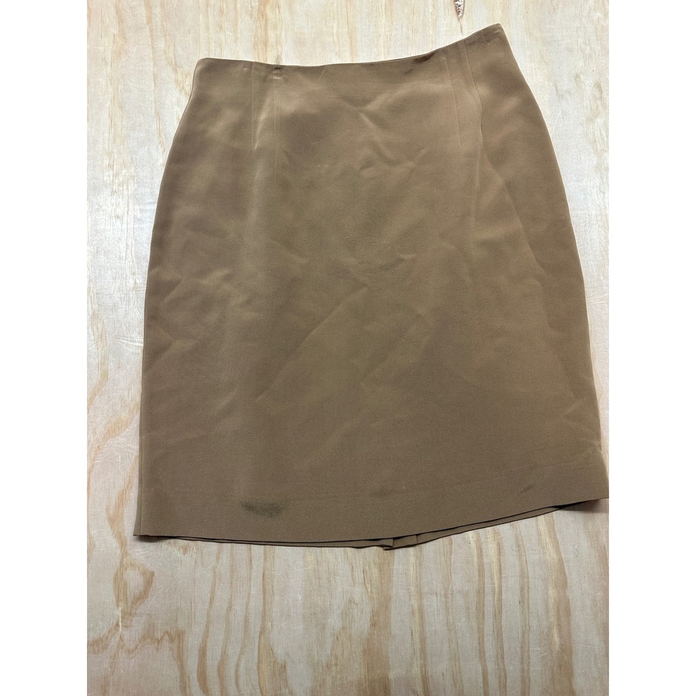 Jones New York 100% Silk Pencil Skirt Tan Brown Size 14 Professional Career Midi